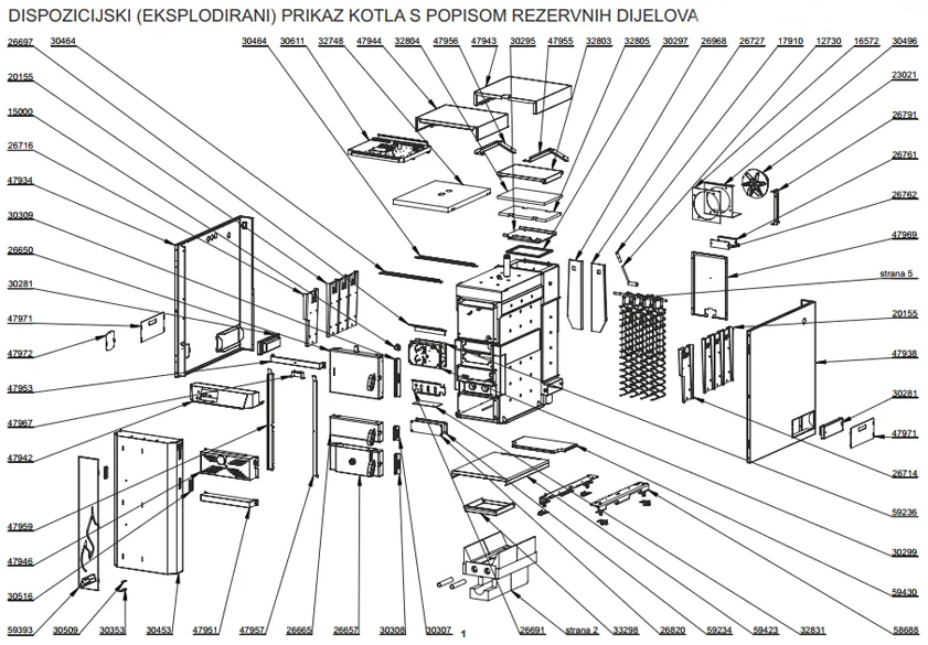 PRIKAZ KOTLA S POPISOM REZERVNIH DIJELOVA - BioTec-C